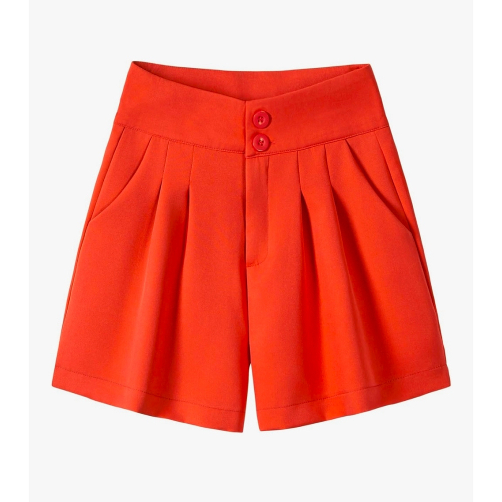 🔥Amazon | XinYangNi Red High Waist Pleated Shorts Women’s L Flowy Dressy Summer - Picture 3 of 8